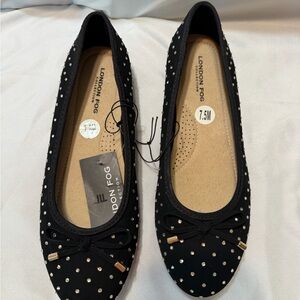 London Fog Black Flats with rhinestone s